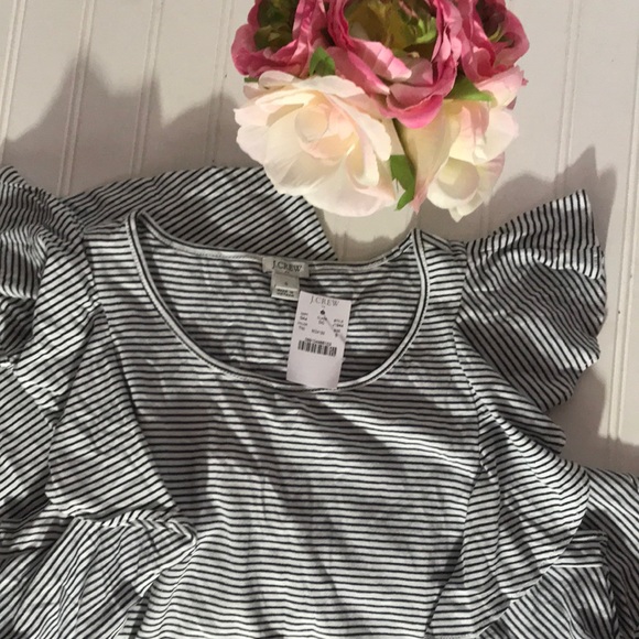 J. Crew Striped Ruffle Shoulder Dress - S M - Picture 3 of 5